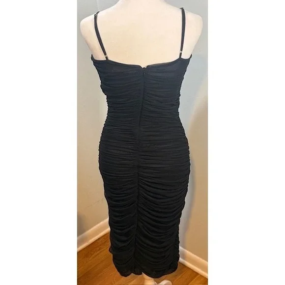 Aritzia Babaton Luxor Ruched Mesh Midi Dress Sz 10 Bustier Bodycon Black Mesh - Picture 4 of 10
